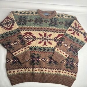 Vtg Lands' End Shetland‎ Wool Fair Isle Sweater Women's Large Nordic Winter Knit